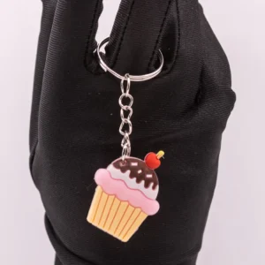 Adorable Porte-clés Cupcake Rose en Plastique - Gourmandise Miniature