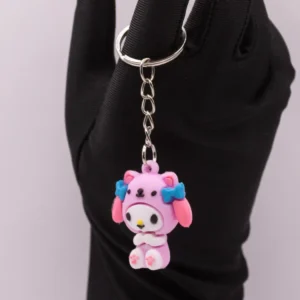 Adorable Porte-clés Hello Kitty en Costume de Chien Rose