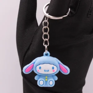 Adorable porte-clés Hello Kitty en costume de lapin bleu en plastique