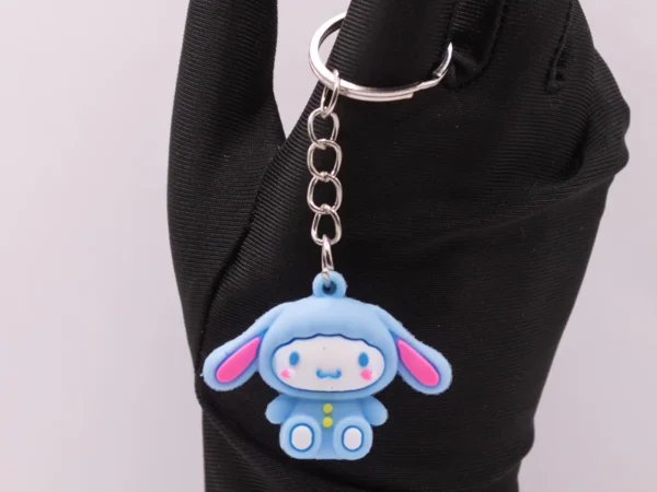 Adorable porte-clés Hello Kitty en costume de lapin bleu en plastique