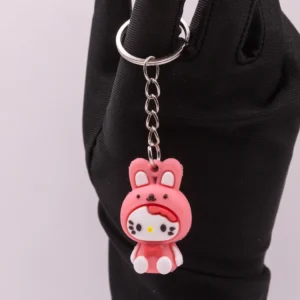 Adorable porte-clés Hello Kitty en costume de lapin rose