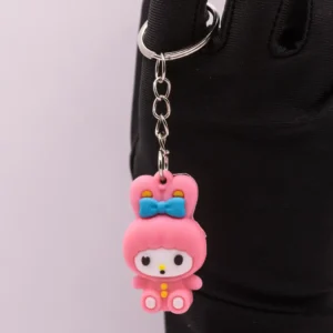 Adorable porte-clés Hello Kitty en costume de lapin rose