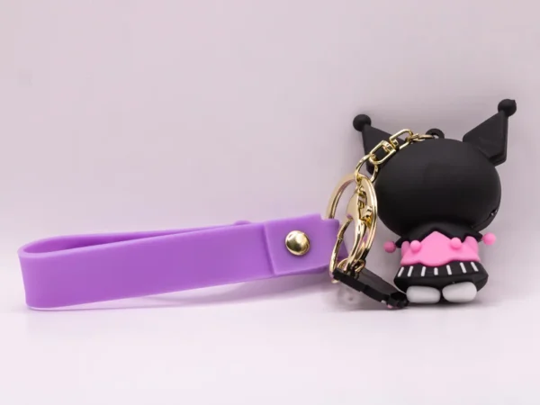 Adorable Porte-clés Kuromi avec Bouquet de Fleurs - Noir et Rose