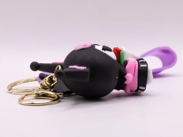 Adorable Porte-clés Kuromi avec Bouquet de Fleurs - Noir et Rose