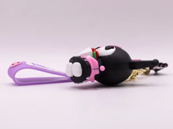 Adorable Porte-clés Kuromi avec Bouquet de Fleurs - Noir et Rose
