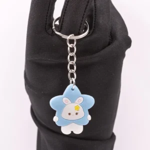 Adorable Porte-clés Lapin Bleu et Blanc en Costume - Accessoire Kawaii
