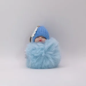 Adorable Porte-clés Poupon Fait Main en Laine Rose et Fourrure Synthétique