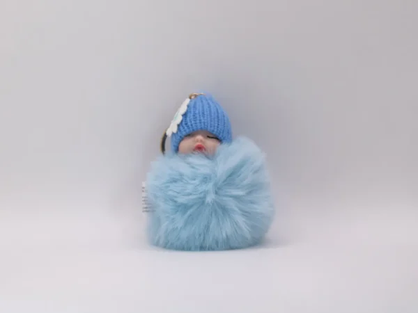 Adorable Porte-clés Poupon Fait Main en Laine Rose et Fourrure Synthétique
