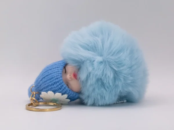 Adorable Porte-clés Poupon Fait Main en Laine Rose et Fourrure Synthétique