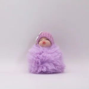 Adorable Porte-clés Poupon Rose en Laine et Fourrure Synthétique