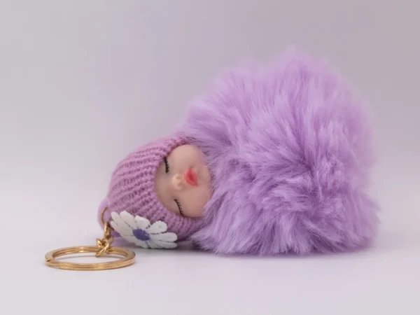 Adorable Porte-clés Poupon Rose en Laine et Fourrure Synthétique