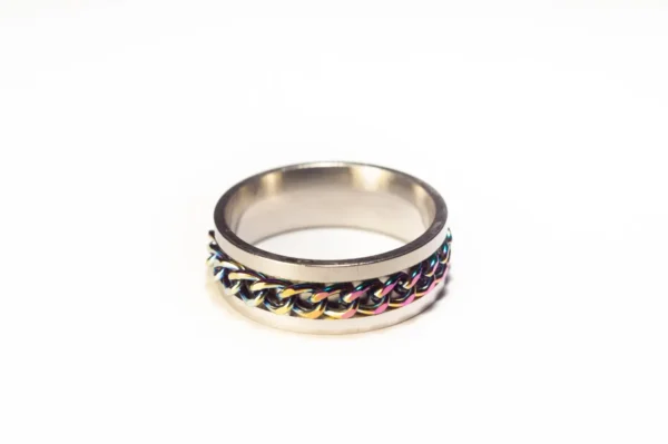Bague Anti-Stress Tournante Argentée et Multicolore en Acier Inoxydable