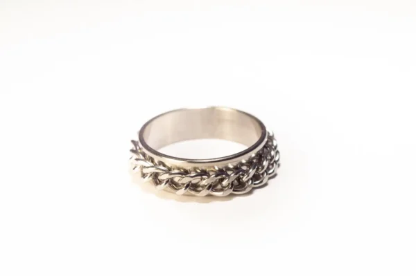 Bague Anti-Stress Tournante en Acier Inoxydable Argenté