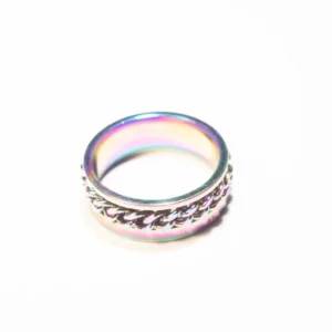 Bague Anti-Stress Tournante en Acier Inoxydable Multicolore
