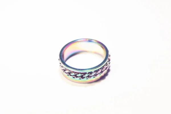 Bague Anti-Stress Tournante en Acier Inoxydable Multicolore