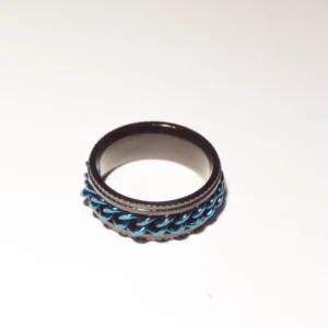 Bague Anti-Stress Tournante Noir et Bleu Nuit en Acier Inoxydable