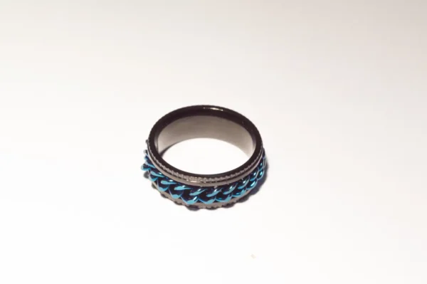 Bague Anti-Stress Tournante Noir et Bleu Nuit en Acier Inoxydable