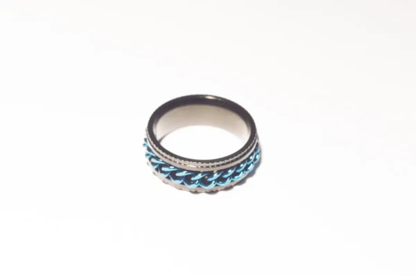 Bague Anti-Stress Tournante Noir et Bleu Nuit en Acier Inoxydable