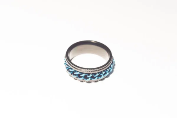 Bague Anti-Stress Tournante Noir et Bleu Nuit en Acier Inoxydable