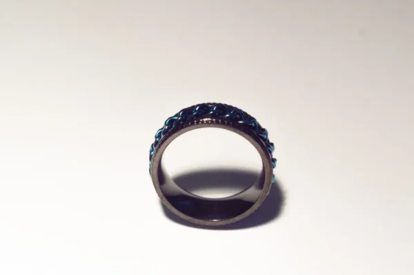 Bague Anti-Stress Tournante Noir et Bleu Nuit en Acier Inoxydable