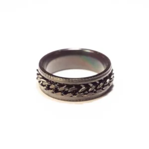 Bague Anti-Stress Tournante Noire en Acier Inoxydable - Design Élégant et Discret