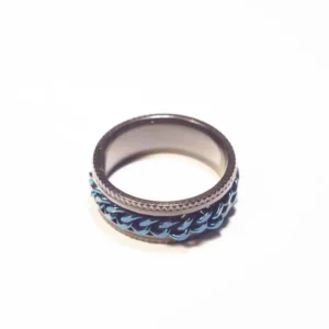 Bague Anti-Stress Tournante Noire et Bleue en Acier Inoxydable