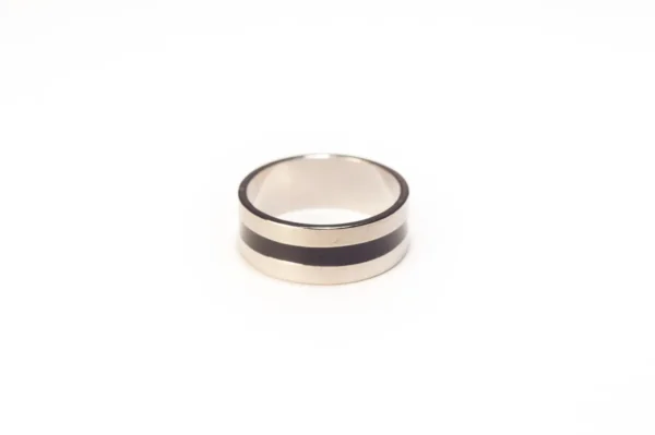 Bague Argent et Noir en Acier Inoxydable - Design Moderne et Épuré