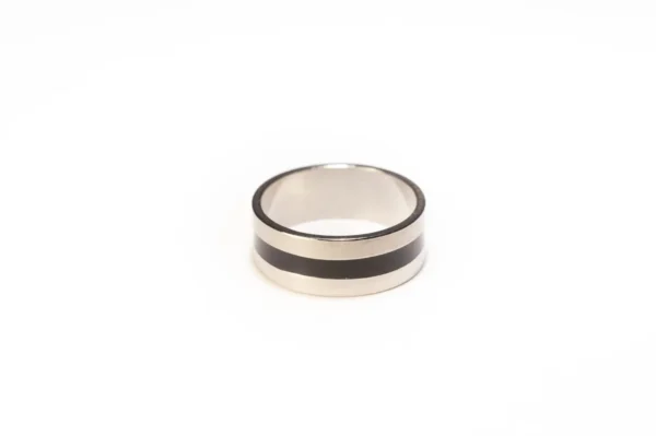 Bague Argent et Noir en Acier Inoxydable - Design Moderne et Épuré