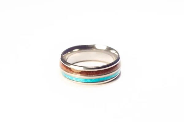 Bague Argentée, Bleue et Marron en Acier Inoxydable - Design Unique et Élégant