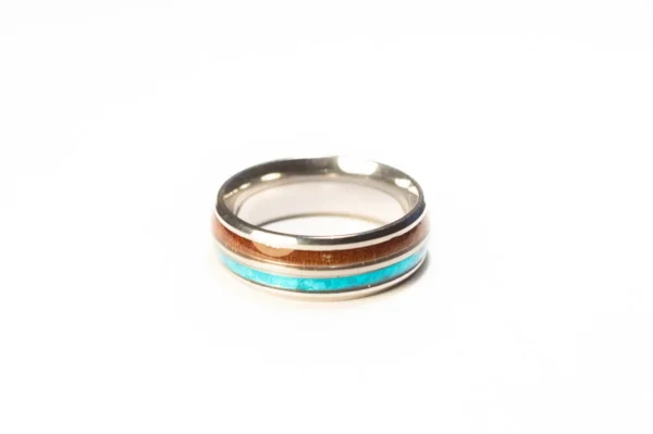 Bague Argentée, Bleue et Marron en Acier Inoxydable - Design Unique et Élégant