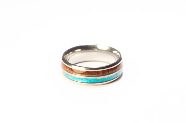 Bague Argentée, Bleue et Marron en Acier Inoxydable - Design Unique et Élégant