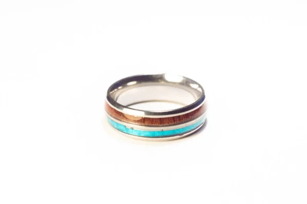 Bague Argentée, Bleue et Marron en Acier Inoxydable - Design Unique et Élégant