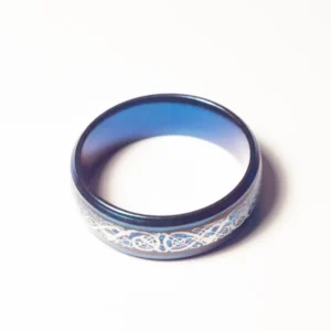 Bague Bleu Électrique et Argent - Design Symbolique en Acier Inoxydable