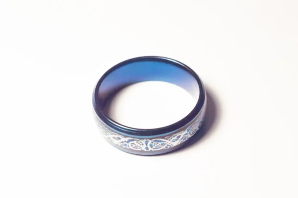 Bague Bleu Électrique et Argent - Design Symbolique en Acier Inoxydable