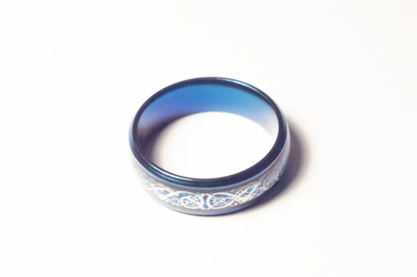 Bague Bleu Électrique et Argent - Design Symbolique en Acier Inoxydable