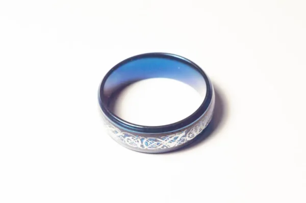 Bague Bleu Électrique et Argent - Design Symbolique en Acier Inoxydable