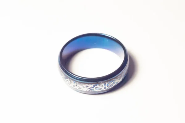 Bague Bleu Électrique et Argent - Design Symbolique en Acier Inoxydable