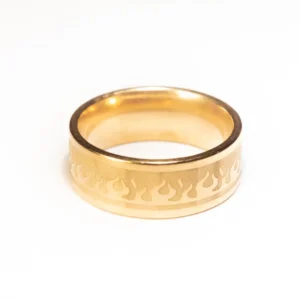 Bague Dorée Symboles Flamme en Acier Inoxydable - Style Mystique