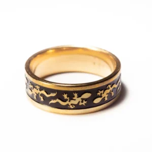 Bague Lézard Dorée et Noire en Acier Inoxydable - Style Rock et Animal