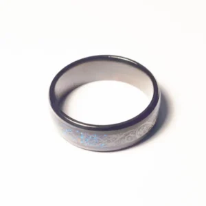 Bague Noire Acier Inoxydable Symboles Bleus - Design Moderne et Élégant