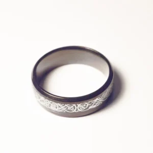 Bague Noire Symboles Argentés Acier Inoxydable Style Gothique