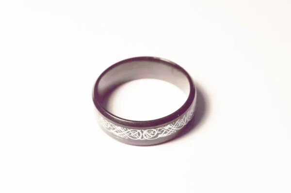 Bague Noire Symboles Argentés Acier Inoxydable Style Gothique