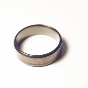 Bague Noire Symboles Rouges - Design Acier Inoxydable, Style Gothique