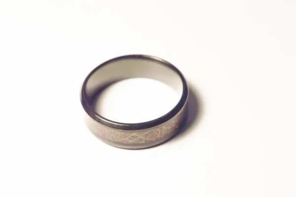 Bague Noire Symboles Rouges - Design Acier Inoxydable, Style Gothique