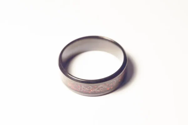 Bague Noire Symboles Rouges - Design Acier Inoxydable, Style Gothique