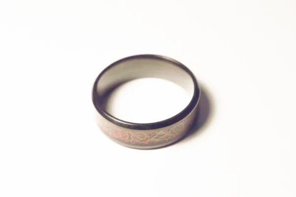 Bague Noire Symboles Rouges - Design Acier Inoxydable, Style Gothique