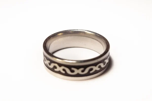 Bague Symboles Argentés et Noirs en Acier Inoxydable - Style Moderne et Épuré
