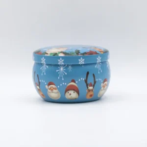 Boîte Métallique Bleue "A Merry Christmas" pour Bougie Déco de Noël