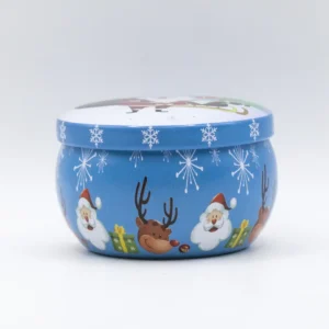 Boîte Métallique Bleue Noël - Père Noël - Bougie Déco (6cm Diamètre)