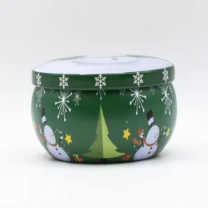 Boîte Métallique Verte de Noël, Couvercle Bonhomme de Neige, Diamètre 6cm